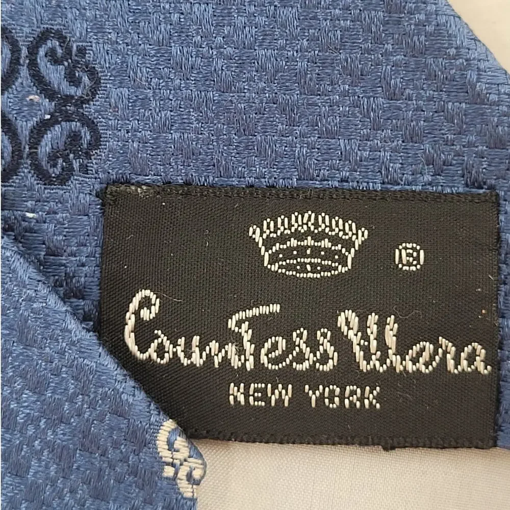 Countess Wara 70s Wide Damask Silk‎ Necktie Retro Statement